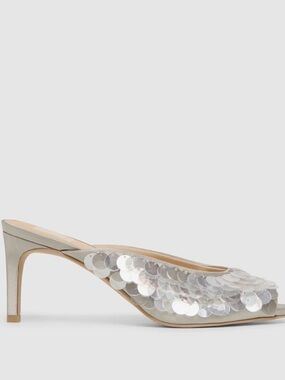 Silver Sequin Mule Heels - Women's Dress Shoes